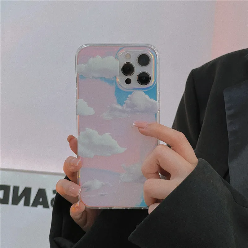 Transparent silicone phone case with laser cloud pattern for iPhone 14 Pro Max