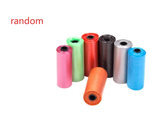 Six different coloured dog waste disposal bags showing black, blue, green, light blue, pink, and red options