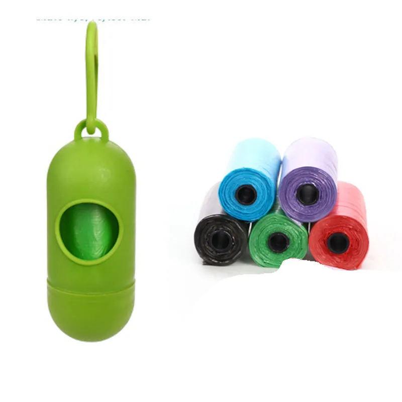 Six different coloured dog waste disposal bags showing black, blue, green, light blue, pink, and red options