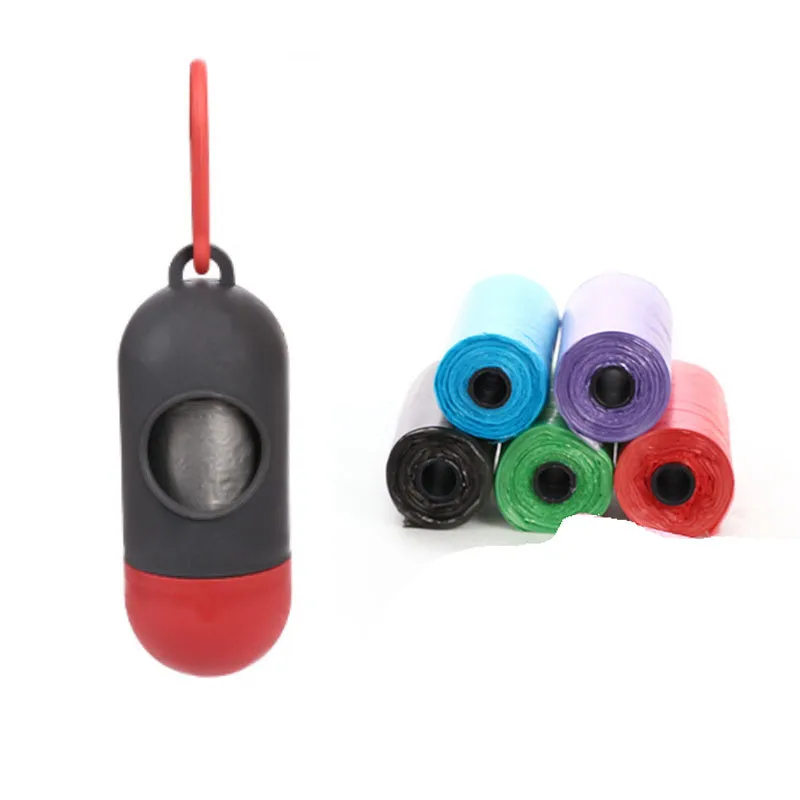 Six different coloured dog waste disposal bags showing black, blue, green, light blue, pink, and red options