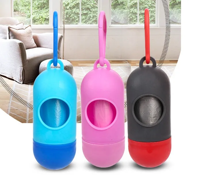 Six different coloured dog waste disposal bags showing black, blue, green, light blue, pink, and red options