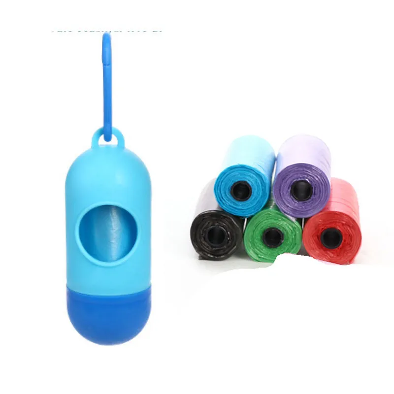 Six different coloured dog waste disposal bags showing black, blue, green, light blue, pink, and red options