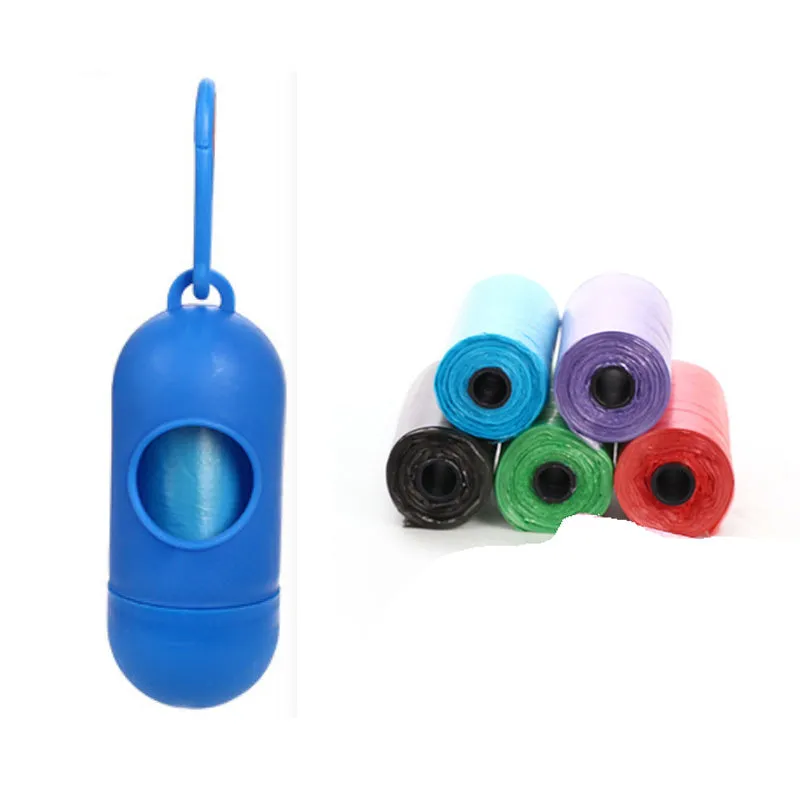 Six different coloured dog waste disposal bags showing black, blue, green, light blue, pink, and red options