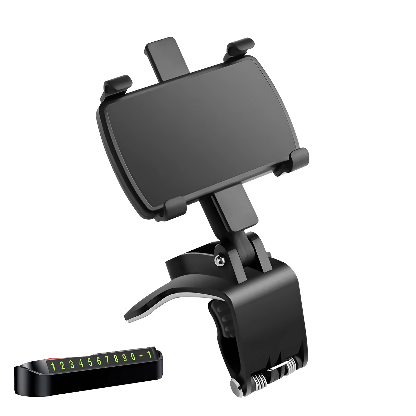 Universal car dashboard phone holder snap-in type with magnetic number plate in black