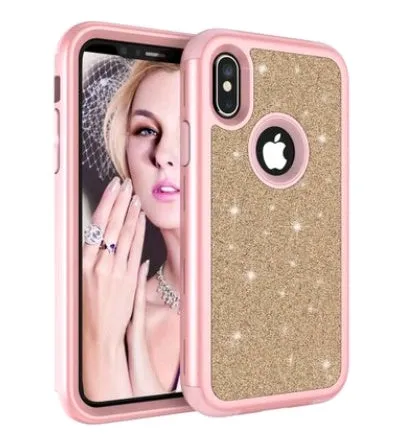 iPhoneX glitter powder cover with three-in-one all-inclusive design in black PC and silicone case