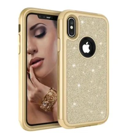iPhoneX glitter powder cover with three-in-one all-inclusive design in black PC and silicone case
