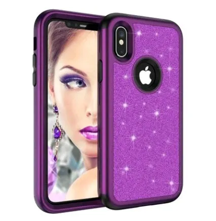 iPhoneX glitter powder cover with three-in-one all-inclusive design in black PC and silicone case
