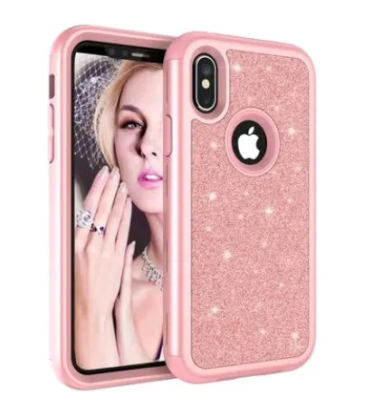 iPhoneX glitter powder cover with three-in-one all-inclusive design in black PC and silicone case