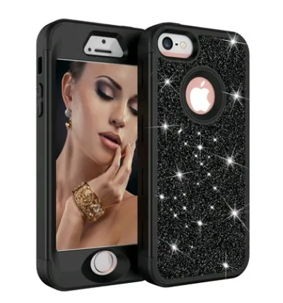 iPhoneX glitter powder cover with three-in-one all-inclusive design in black PC and silicone case