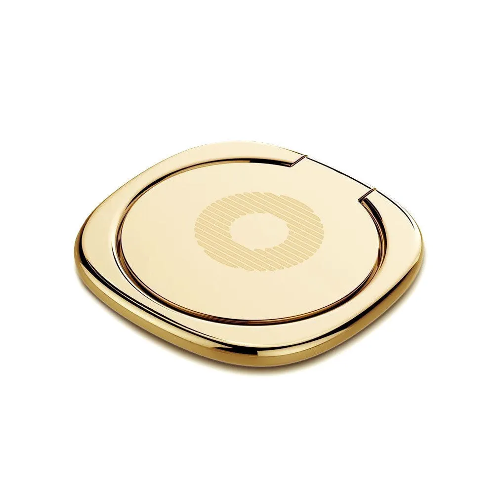Magnetic ring holder with 360 degree rotating phone buckle in silver on a desk