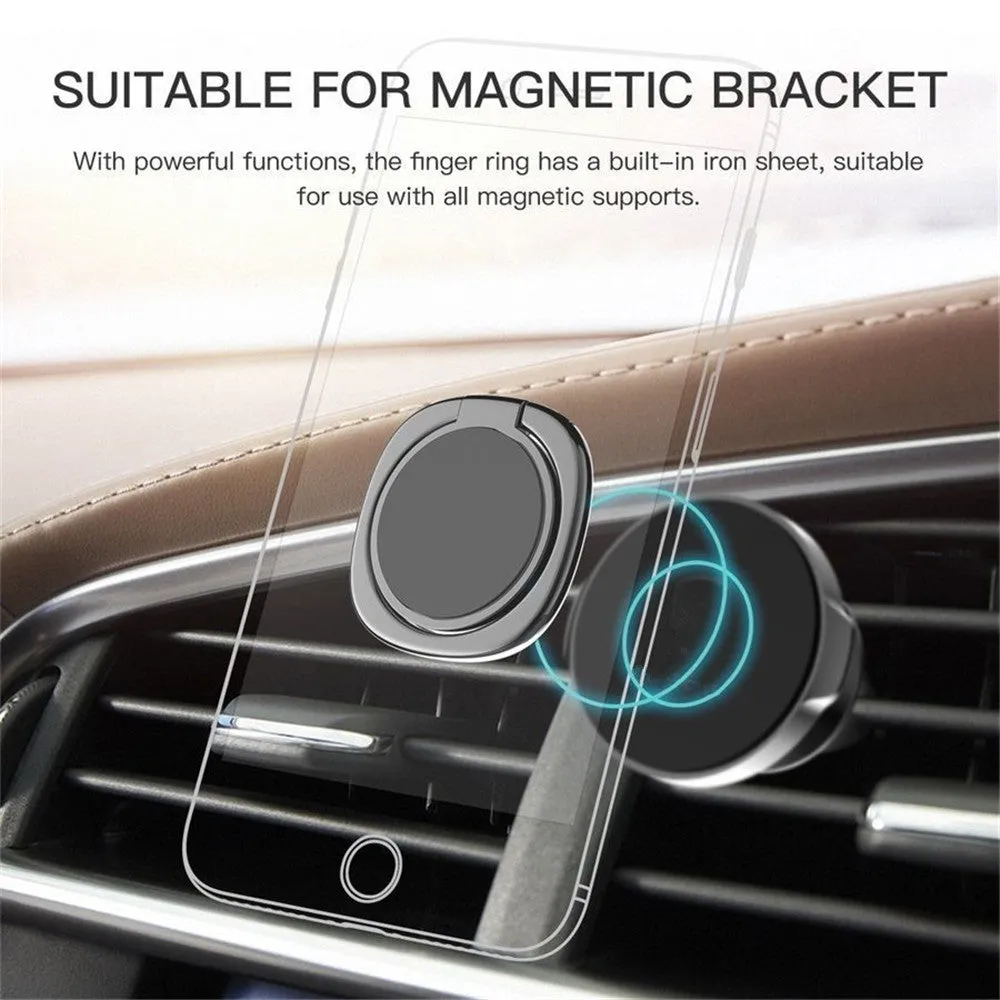 Magnetic ring holder with 360 degree rotating phone buckle in silver on a desk