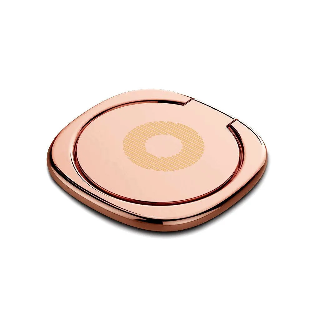 Magnetic ring holder with 360 degree rotating phone buckle in silver on a desk