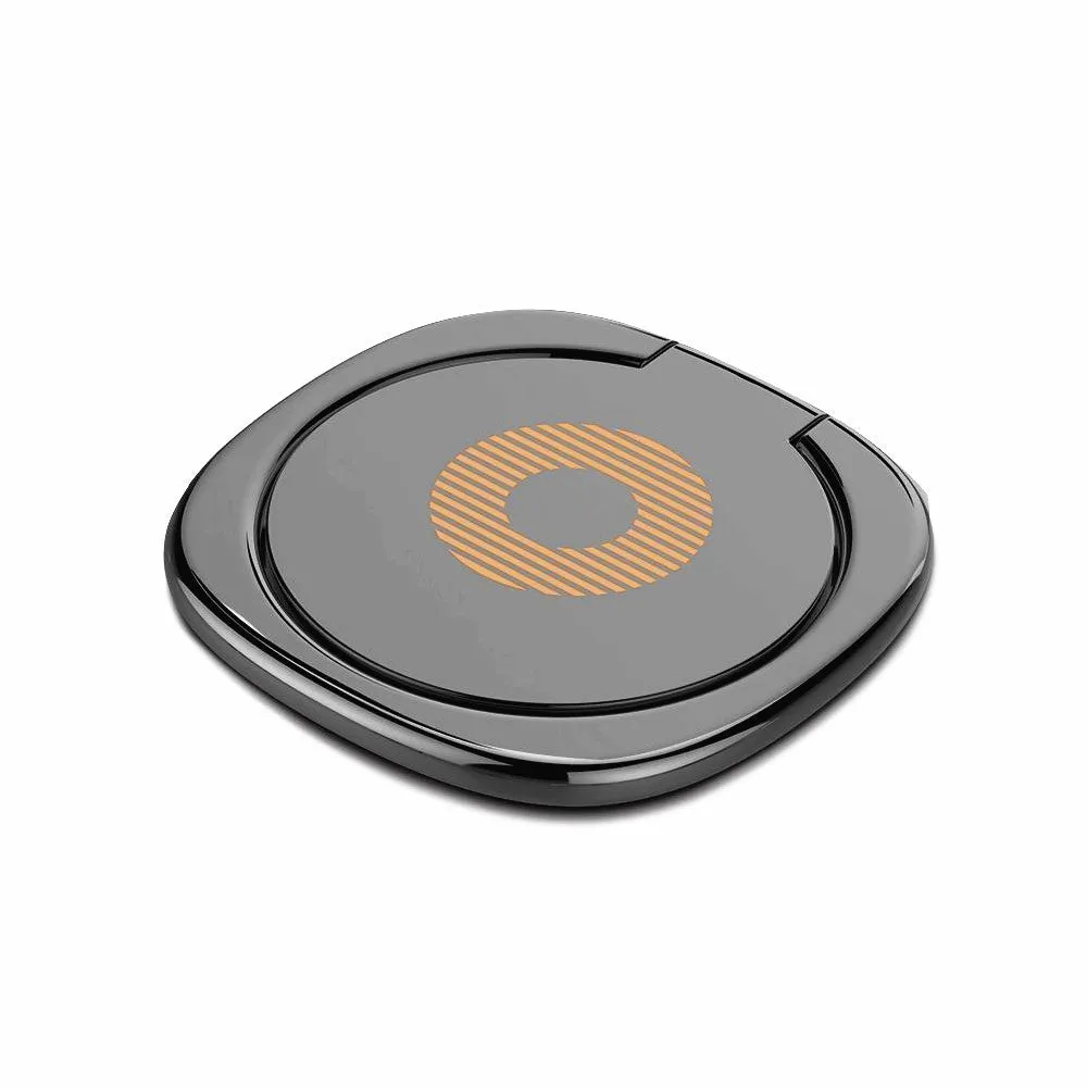 Magnetic ring holder with 360 degree rotating phone buckle in silver on a desk
