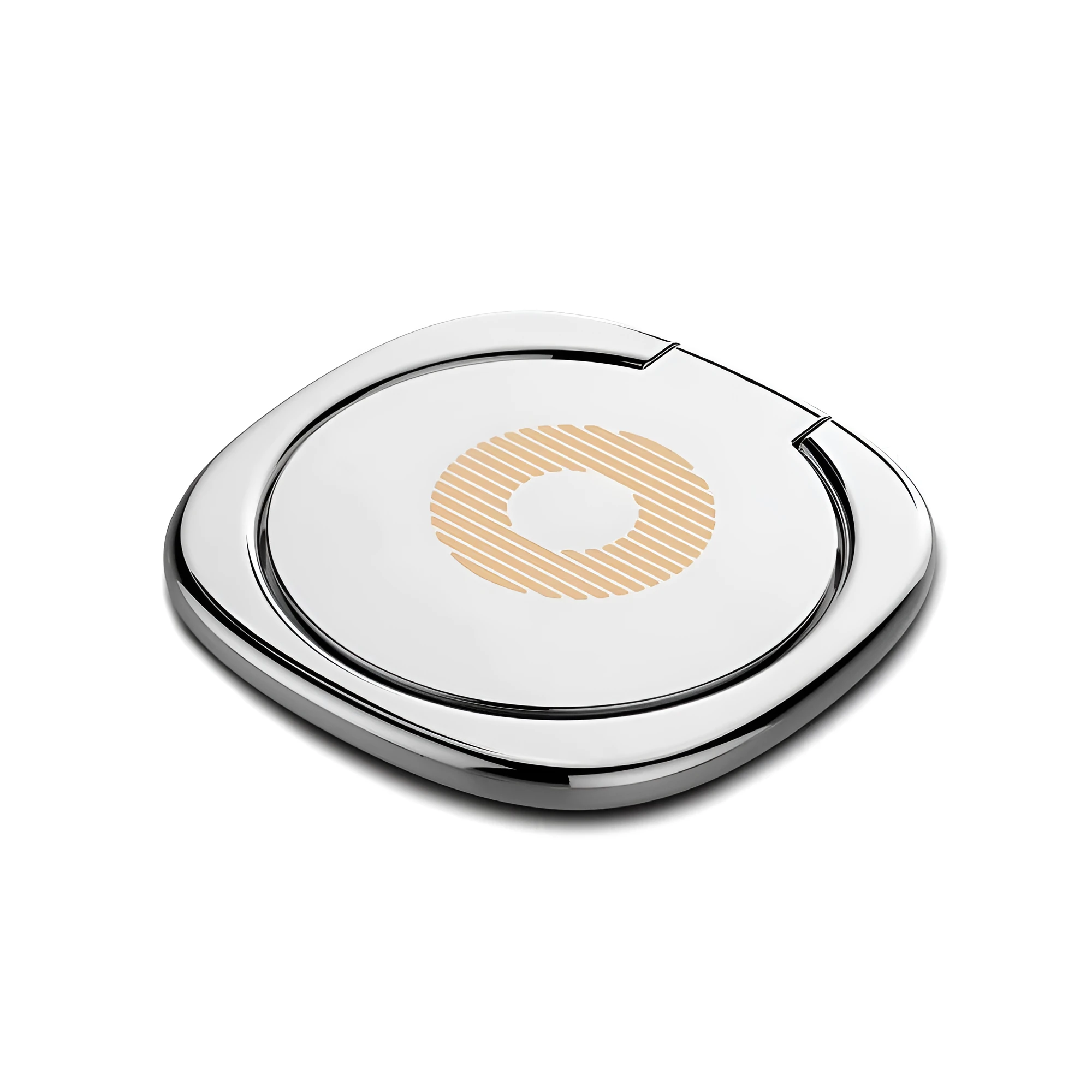 Magnetic ring holder with 360 degree rotating phone buckle in silver on a desk