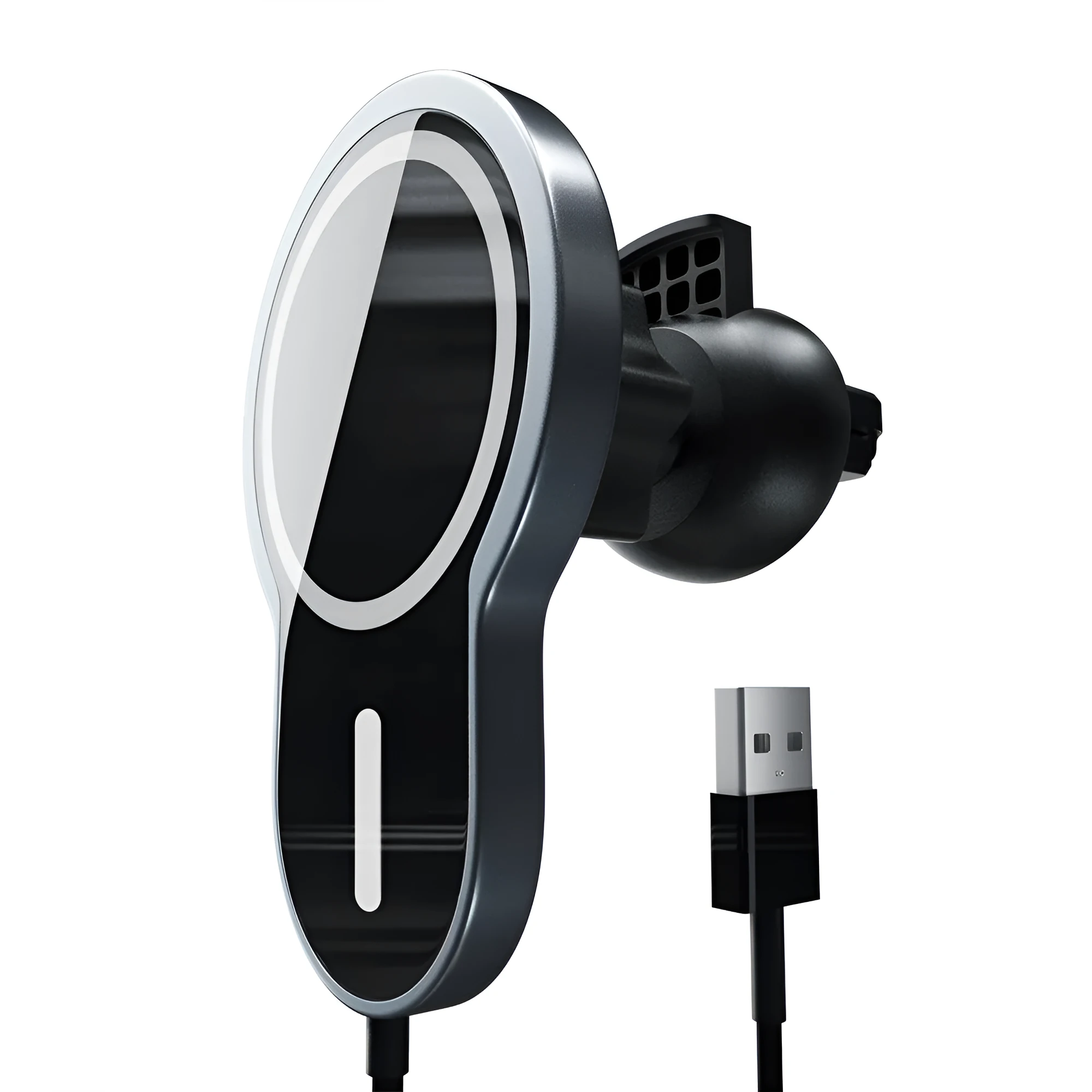 Black magnetic wireless car charger bracket for iPhone, Huawei, Samsung with USB connection