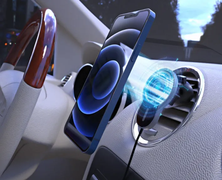 Black magnetic wireless car charger bracket for iPhone, Huawei, Samsung with USB connection