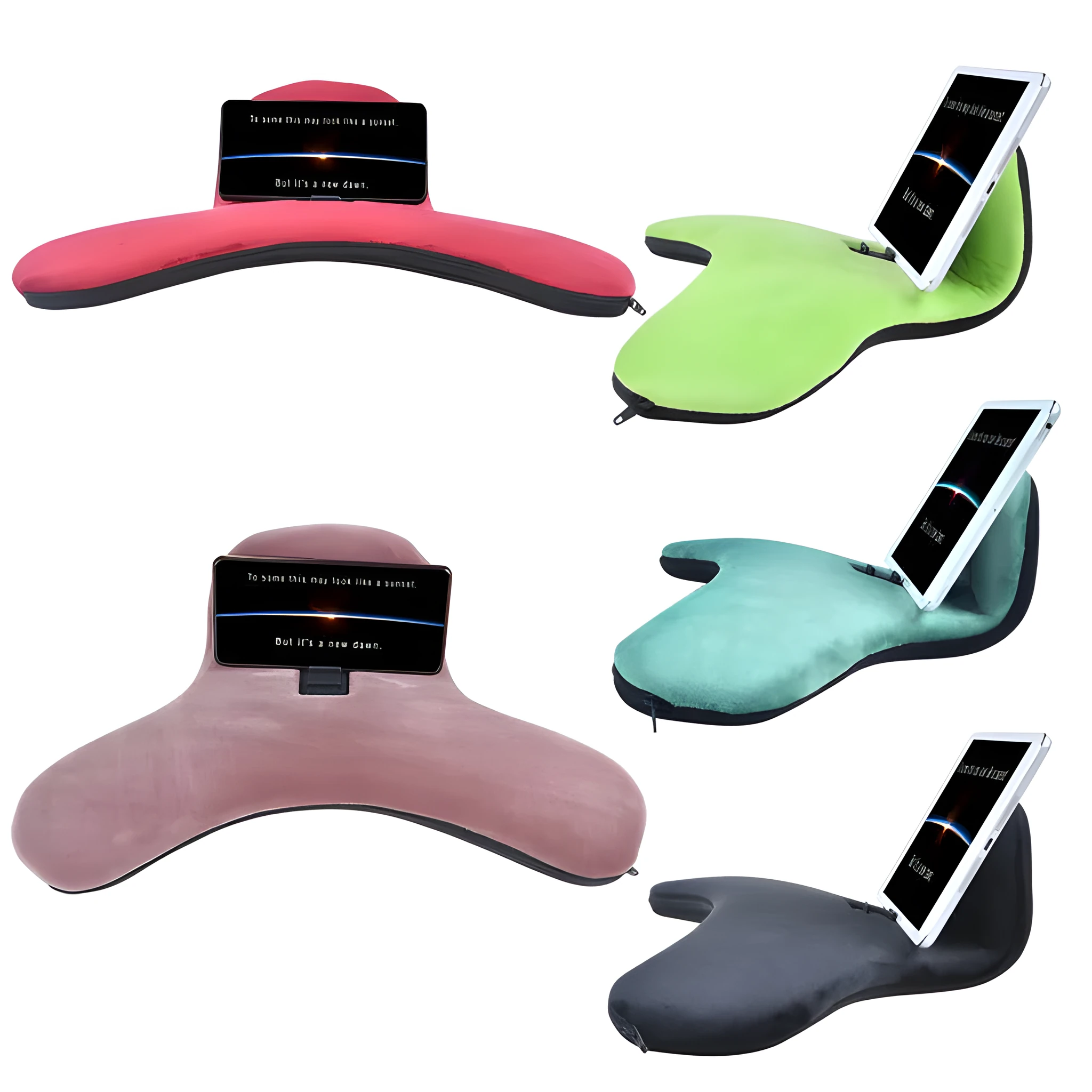 Reading pillow with lazy bracket and phone clip in flannel, modern simple style, available in five colours
