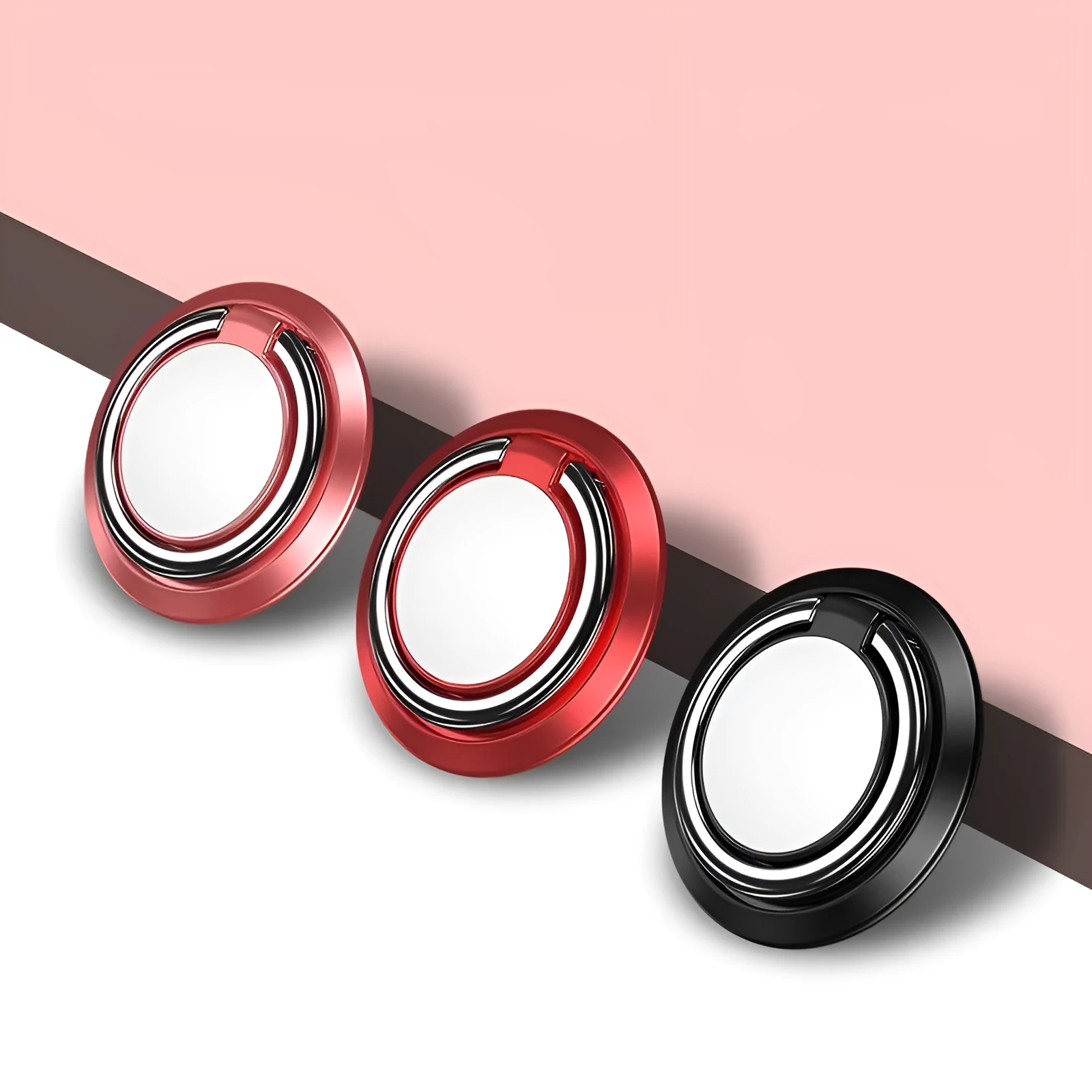 Universal finger ring magnetic car phone holder in black for mobile phone desktop and car use