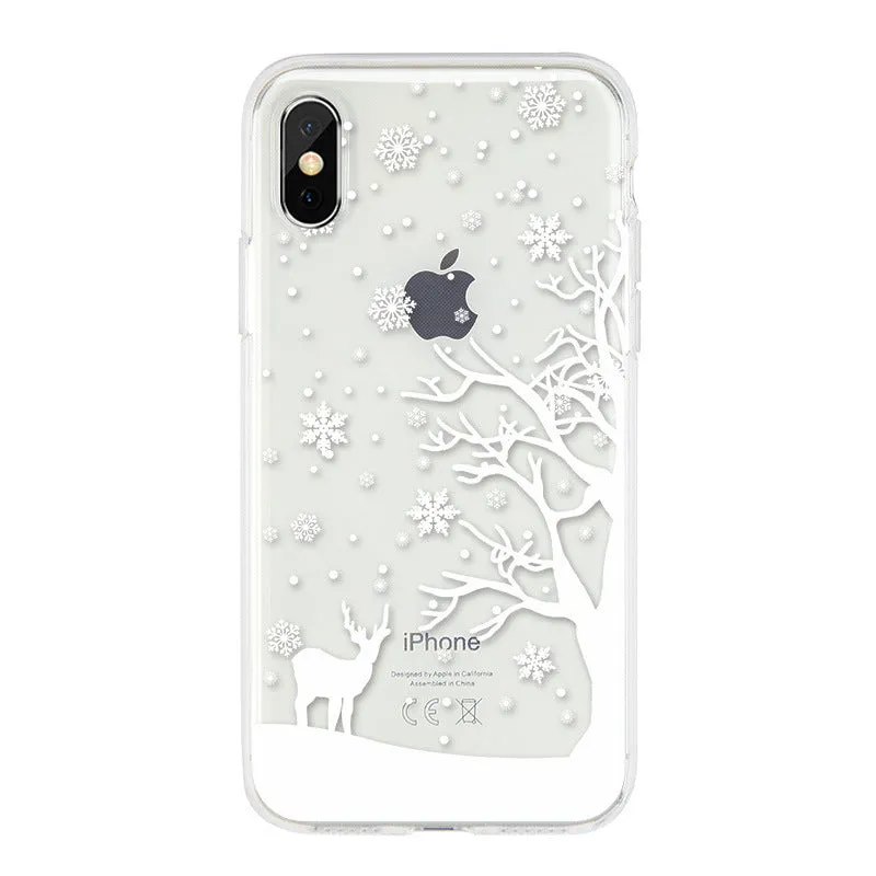 Christmas snowflake elk TPU phone case back cover in cartoon style for iPhone