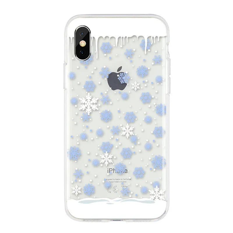 Christmas snowflake elk TPU phone case back cover in cartoon style for iPhone