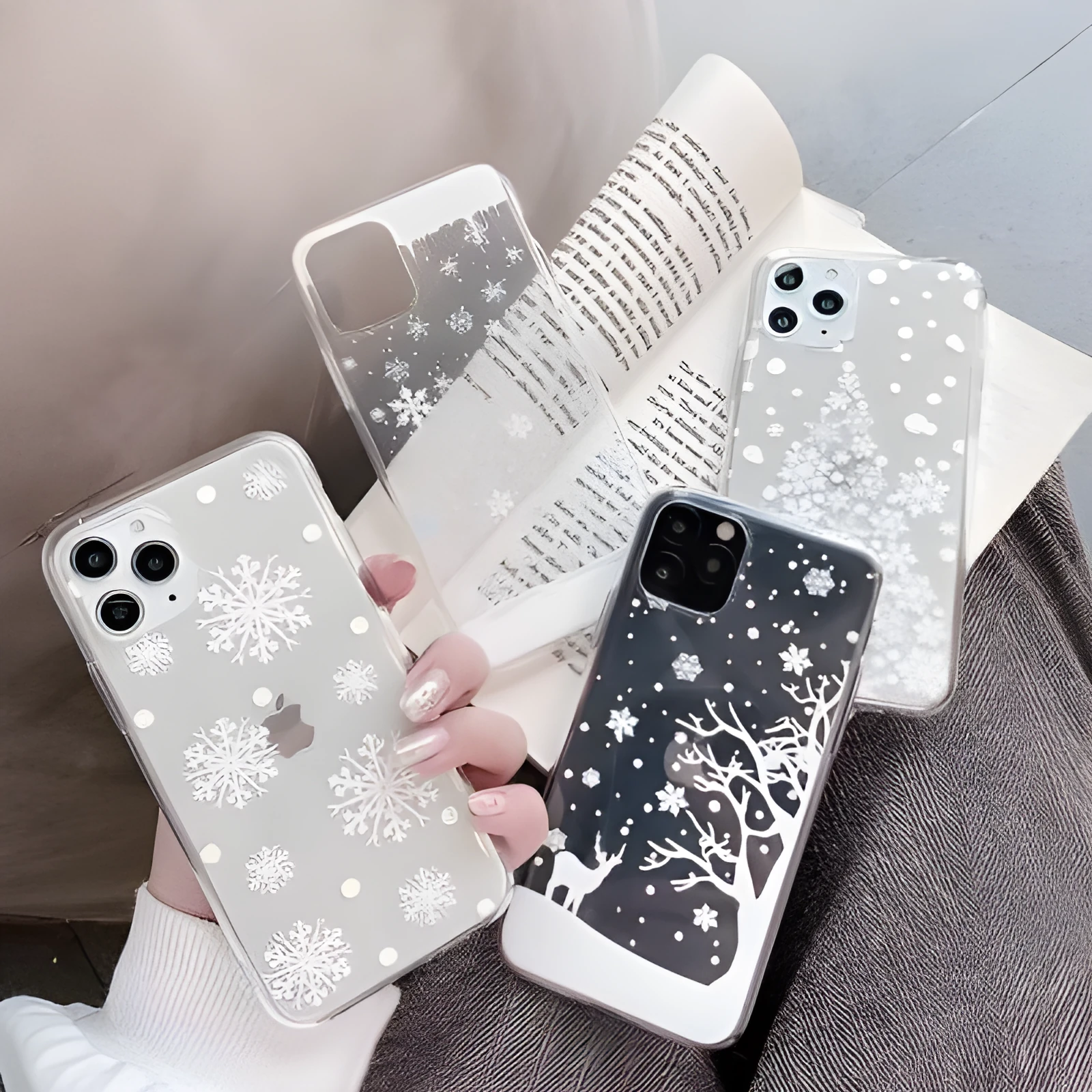Christmas snowflake elk TPU phone case back cover in cartoon style for iPhone