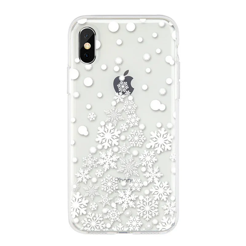 Christmas snowflake elk TPU phone case back cover in cartoon style for iPhone