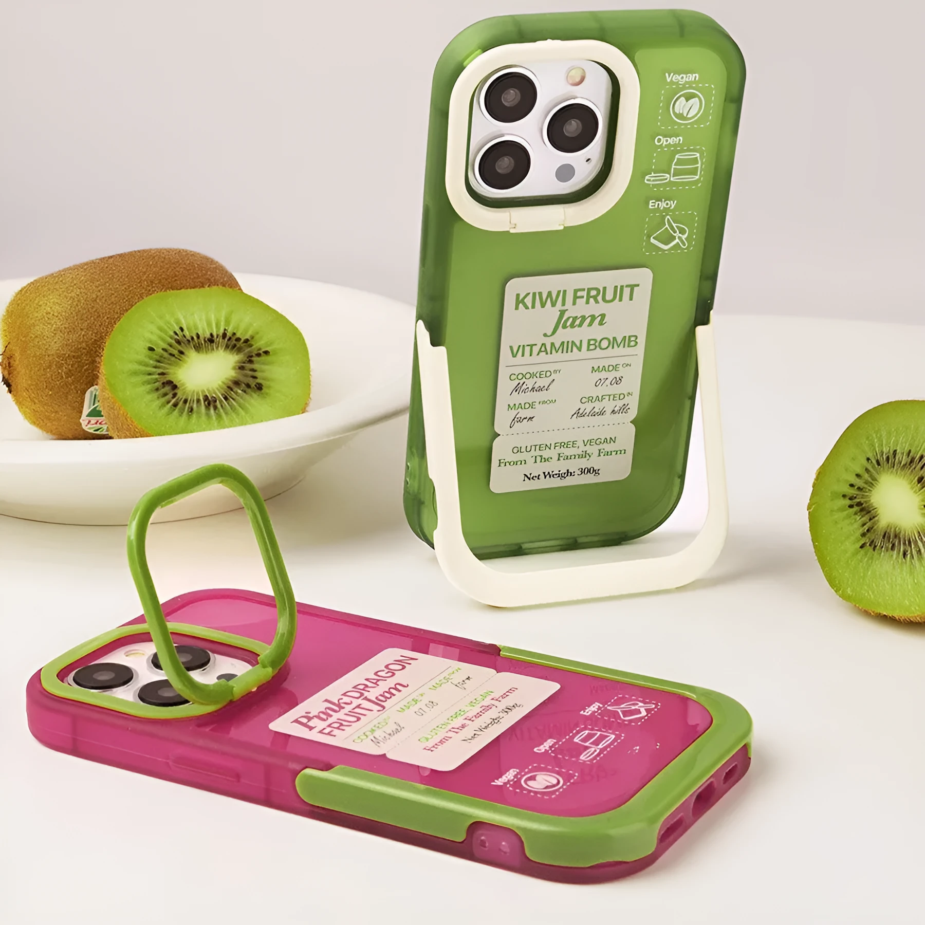 Transparent green TPU mobile phone case with kickstand bracket for iPhone 13 Pro Max