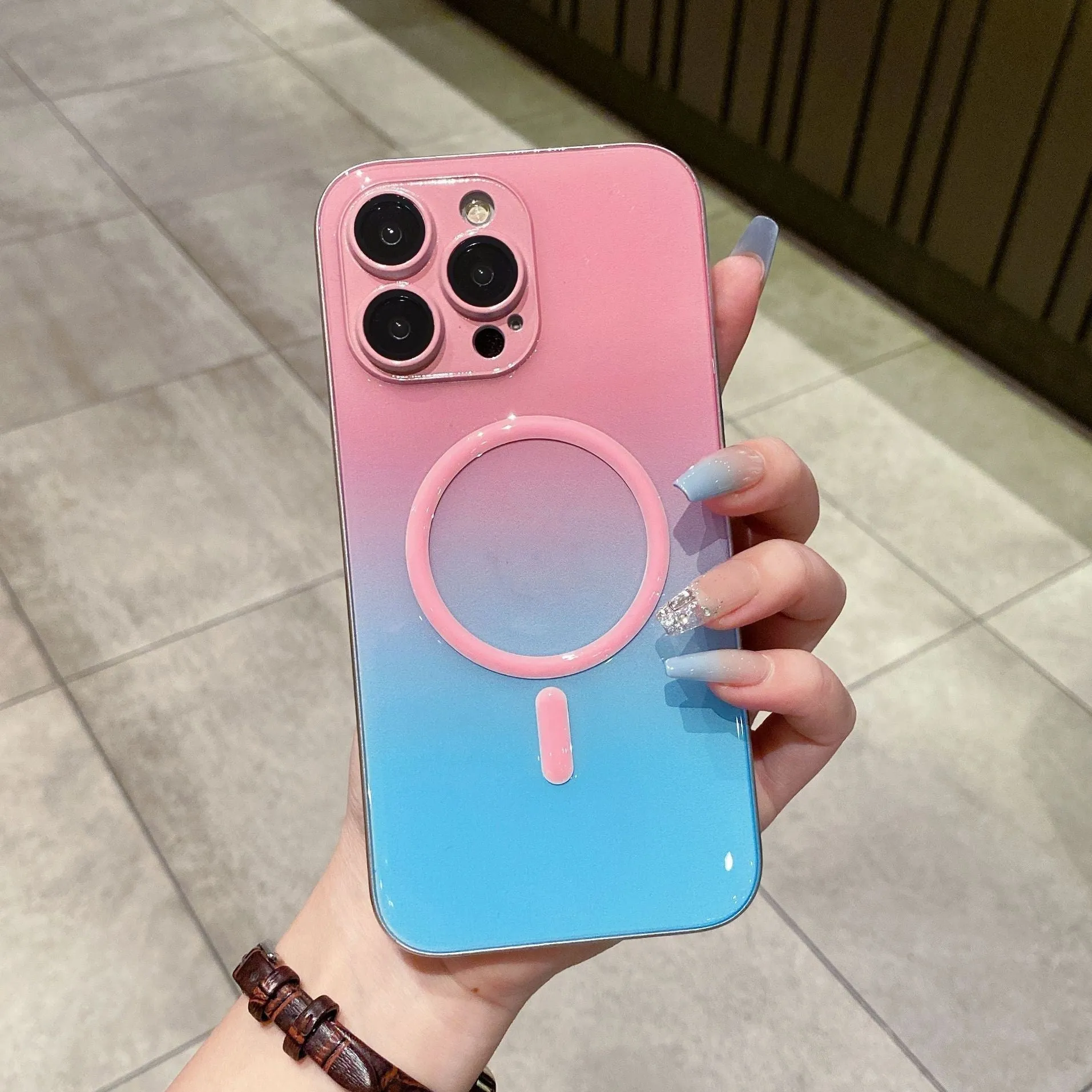 Luminous magnetic suction phone case gradient purple blue for iPhone 12 Pro Max TPU PC embossed