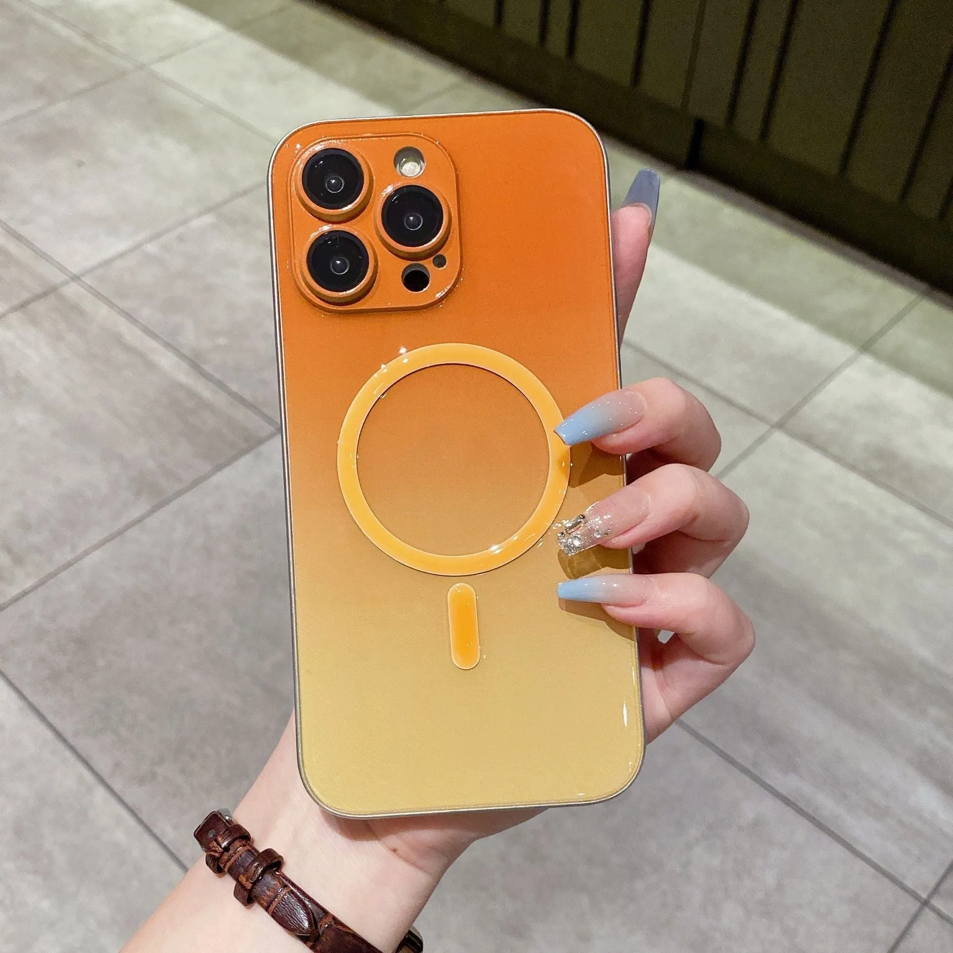 Luminous magnetic suction phone case gradient purple blue for iPhone 12 Pro Max TPU PC embossed
