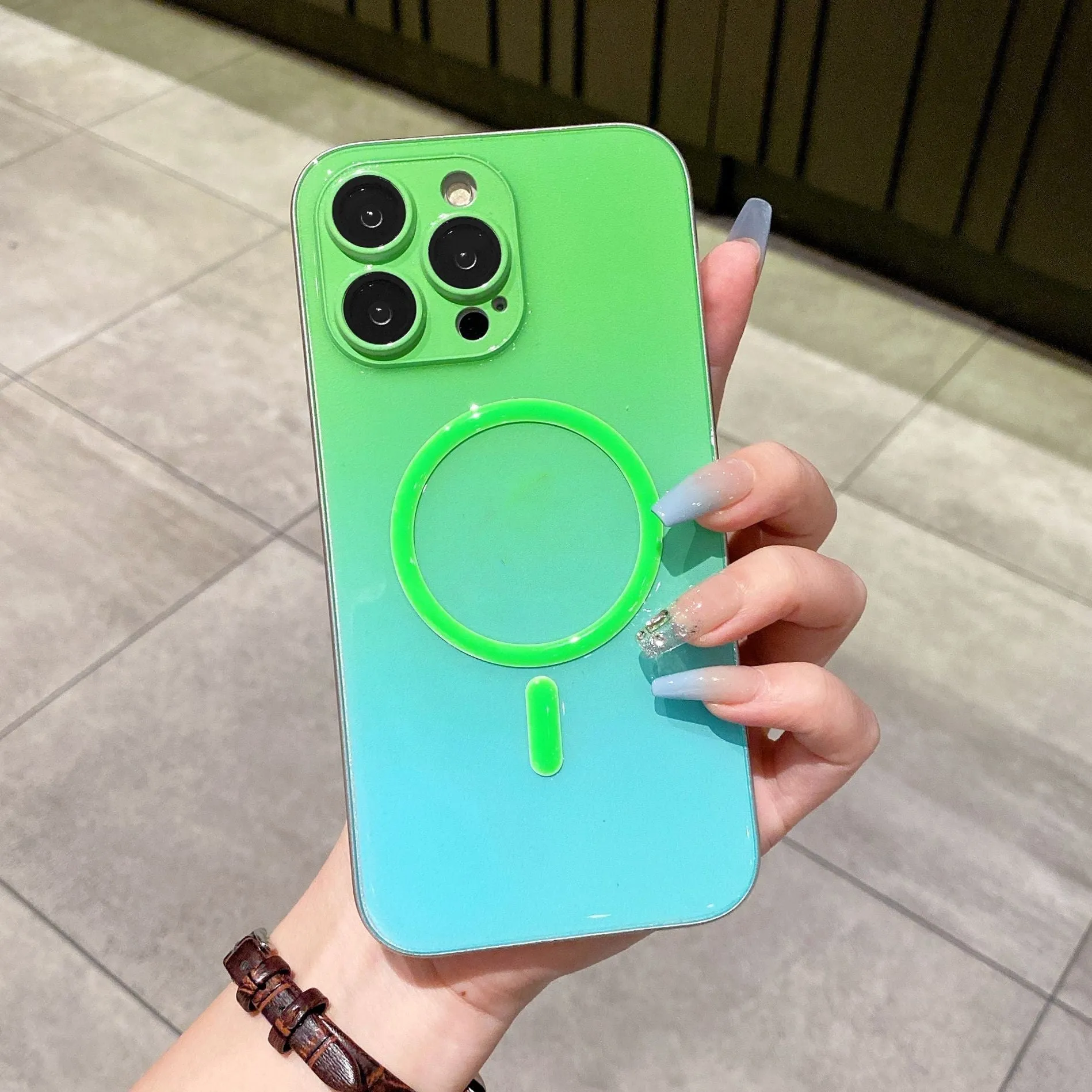 Luminous magnetic suction phone case gradient purple blue for iPhone 12 Pro Max TPU PC embossed