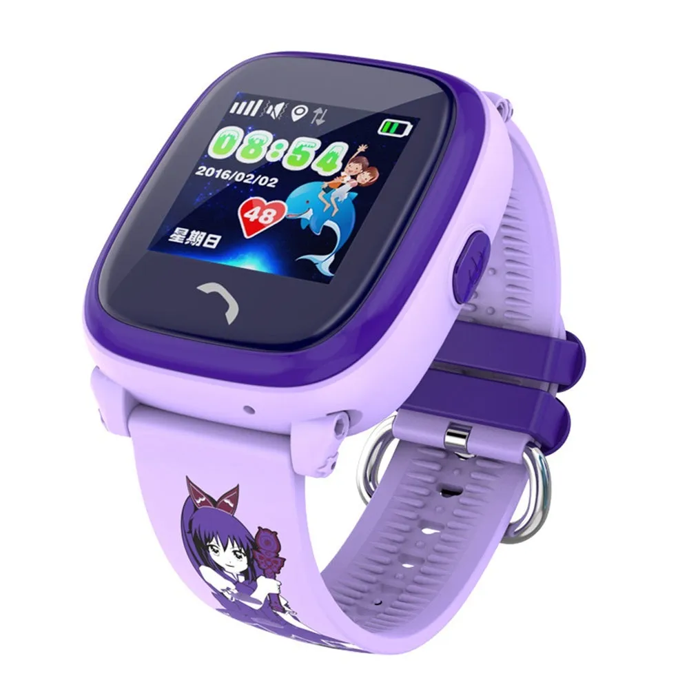 DF25 blue children's waterproof smart watch with touch screen display and silicone wristband