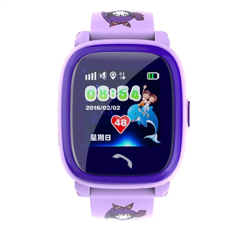 DF25 blue children's waterproof smart watch with touch screen display and silicone wristband