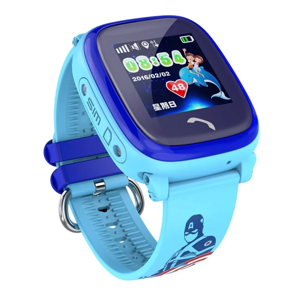 DF25 blue children's waterproof smart watch with touch screen display and silicone wristband