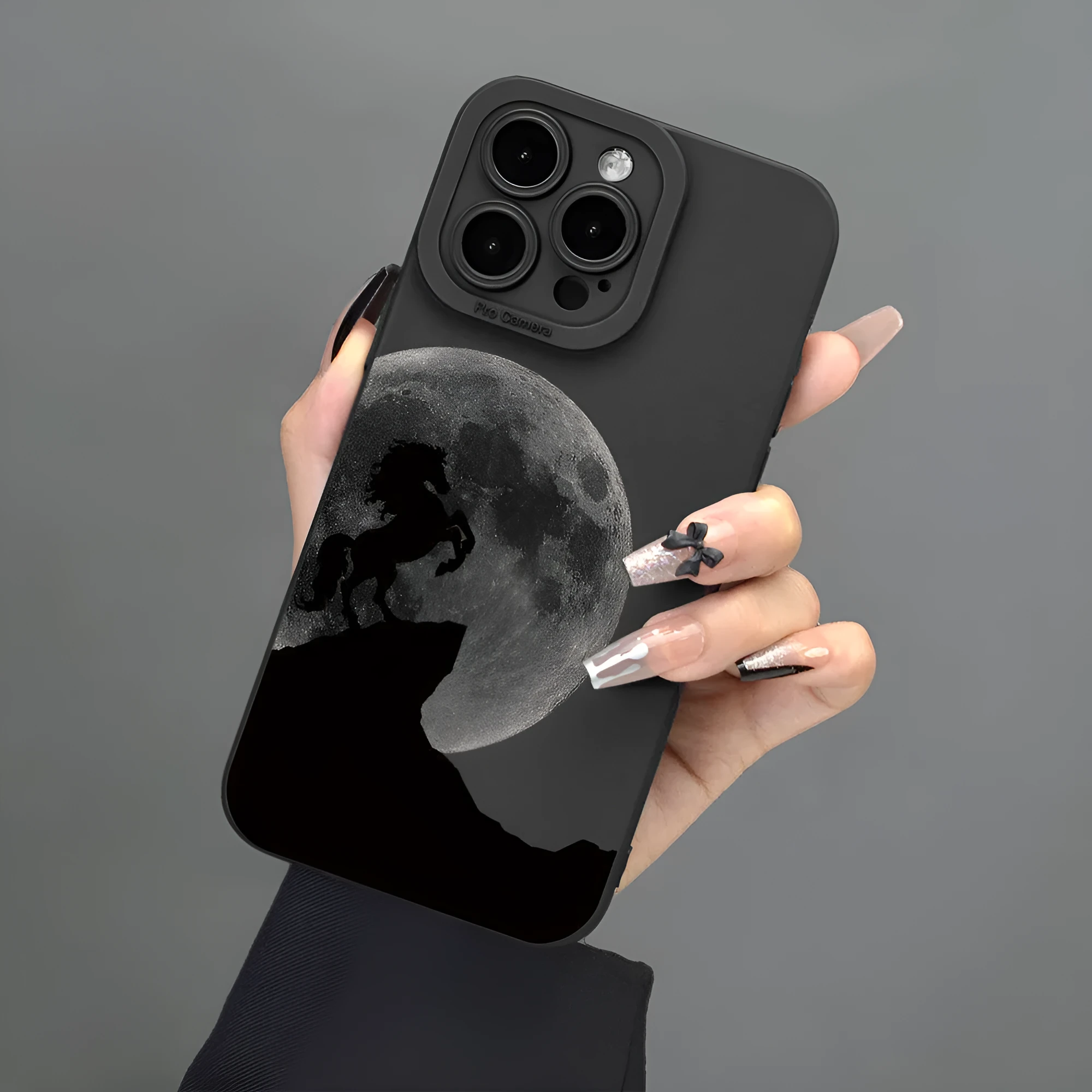 Black TPU soft phone case with monster design and all-inclusive lens cover for Apple iPhone
