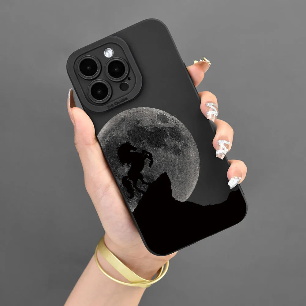 Black TPU soft phone case with monster design and all-inclusive lens cover for Apple iPhone