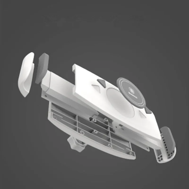 Aluminum alloy sucker bracket with double suction cup holding a tablet on a smooth surface, multi-angle rotation visible