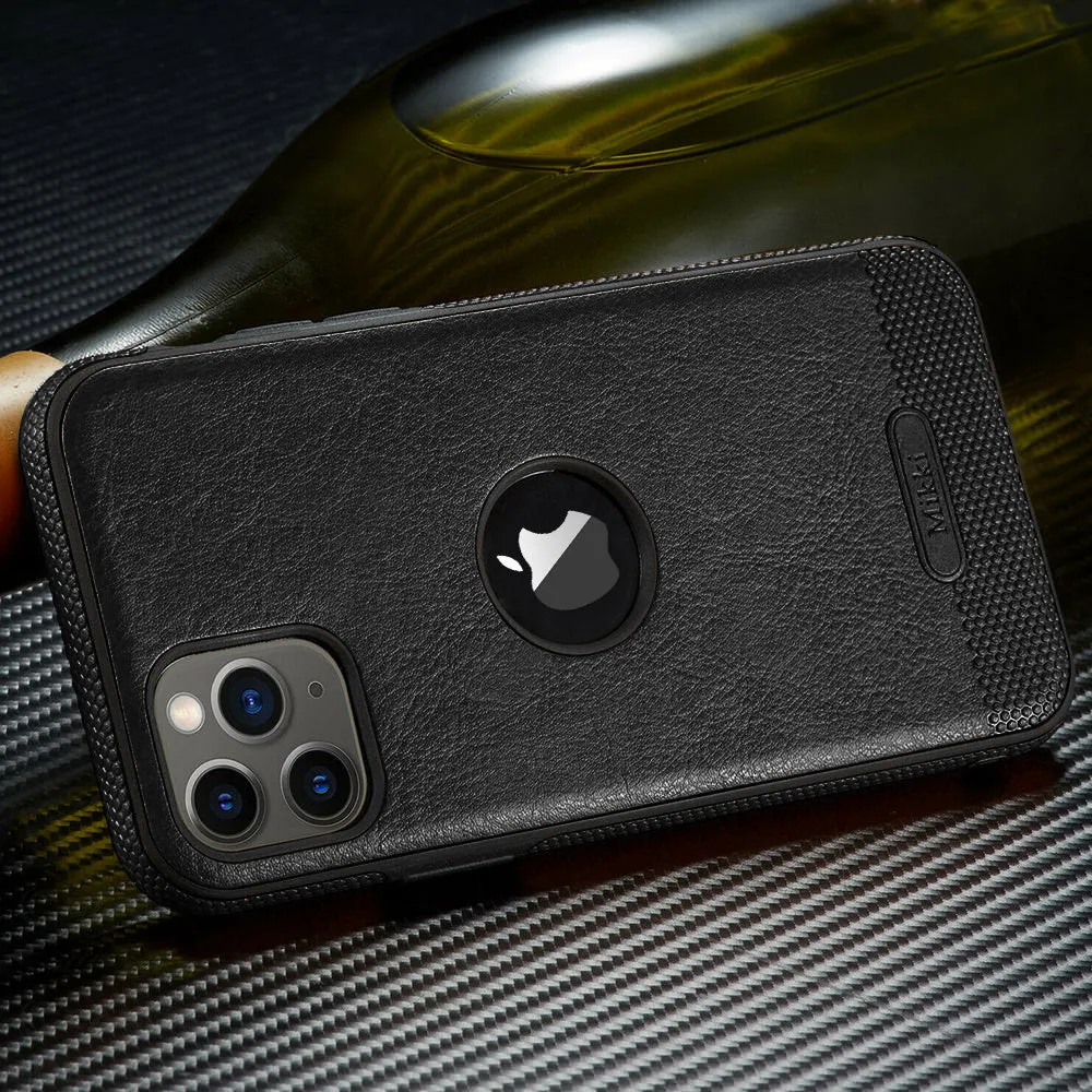 Anti-drop phone case TPU leather back cover for Apple iPhone – black or brown solid colour