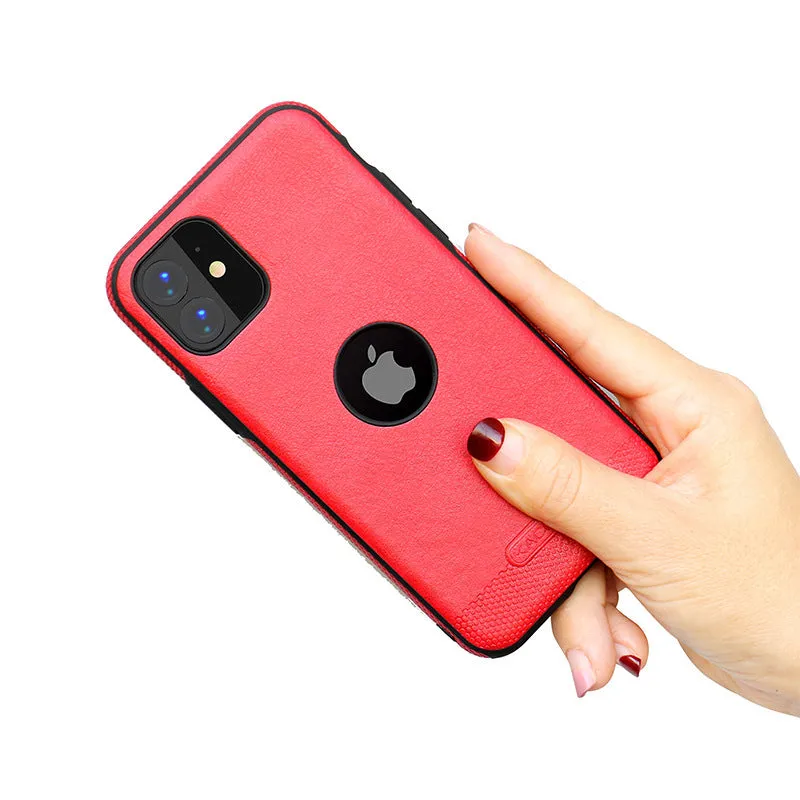 Anti-drop phone case TPU leather back cover for Apple iPhone – black or brown solid colour