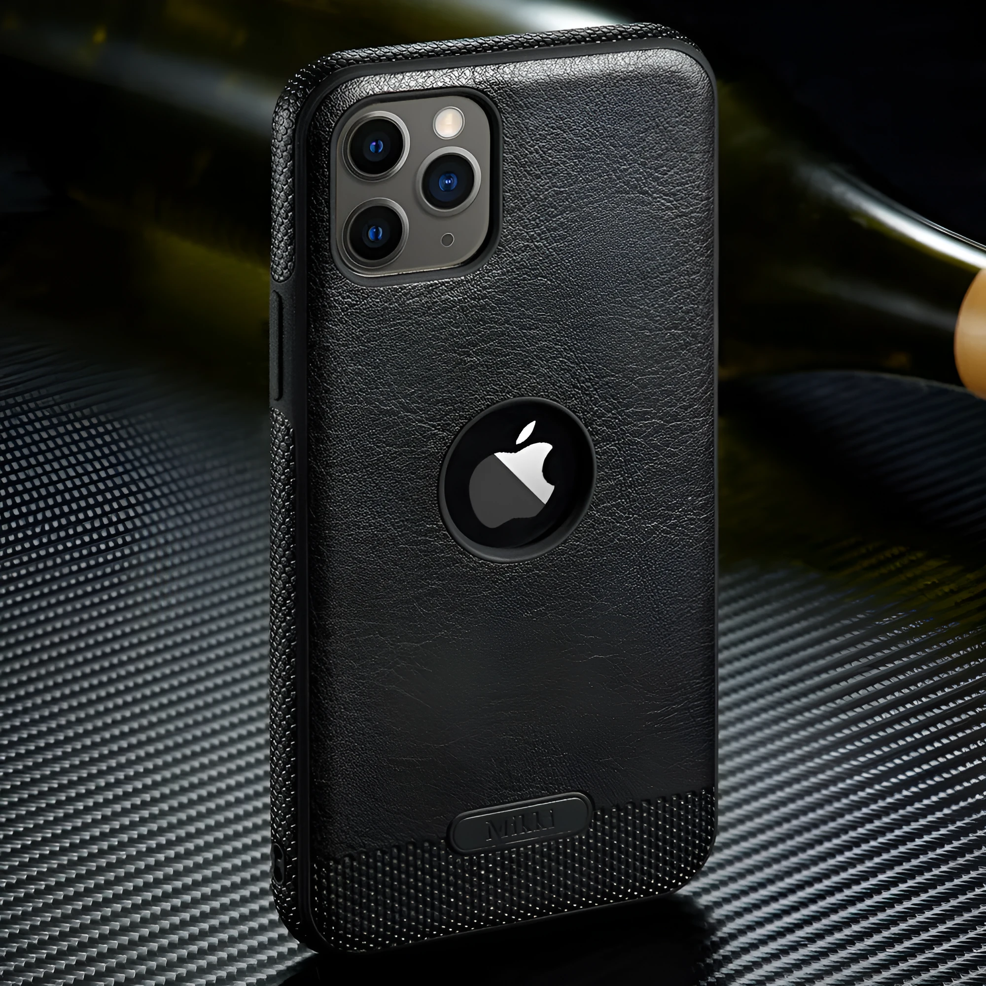 Anti-drop phone case TPU leather back cover for Apple iPhone – black or brown solid colour