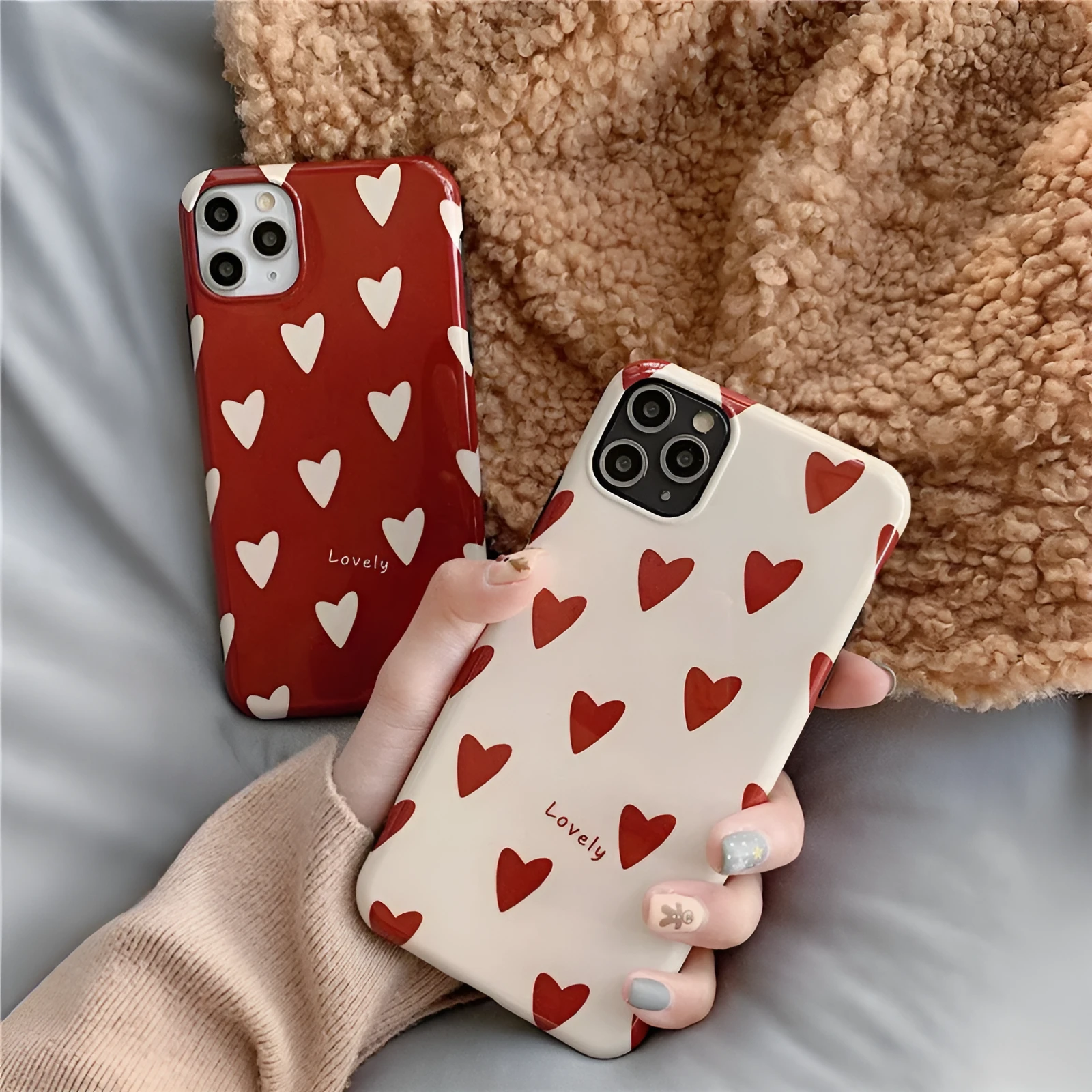 Love Glossy TPU phone case for Apple iPhone models, solid colour red back cover with glossy finish