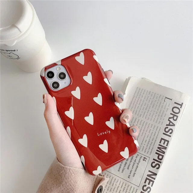 Love Glossy TPU phone case for Apple iPhone models, solid colour red back cover with glossy finish