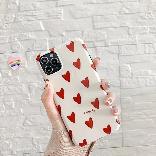 Love Glossy TPU phone case for Apple iPhone models, solid colour red back cover with glossy finish