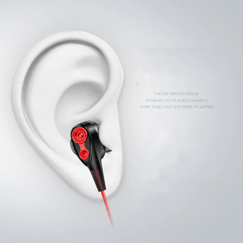 Red quad core dual dynamic metal subwoofer in-ear headphones with 3.5mm cable and inline microphone