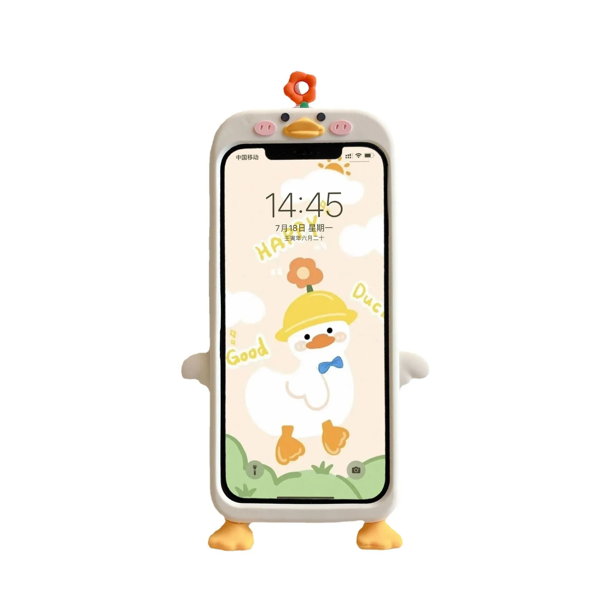 Silicone phone case with stereo flower duck design in cute duck colour for Huawei and iPhone models