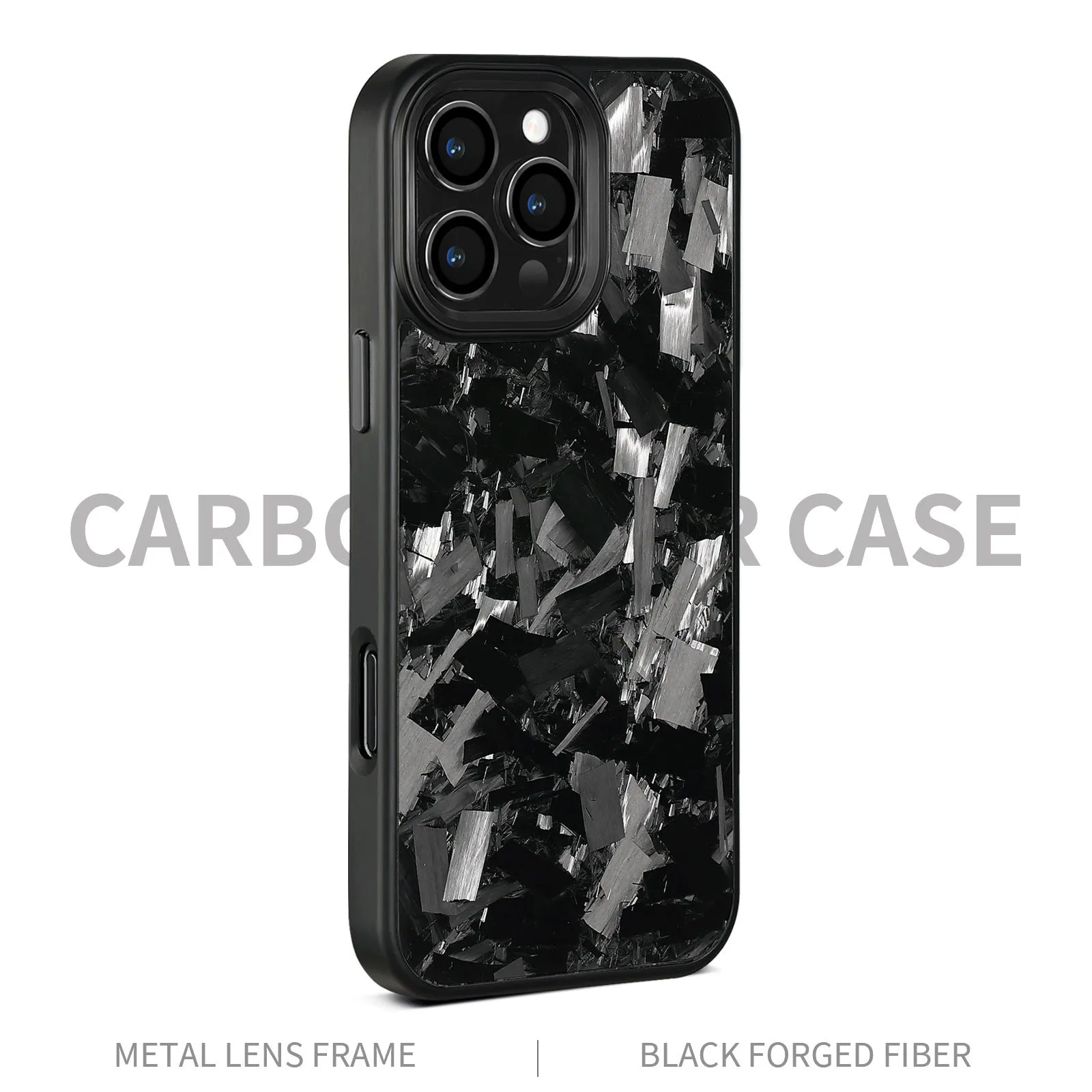 Carbon fibre forged pattern protective phone case in black, all-inclusive design for iPhone models
