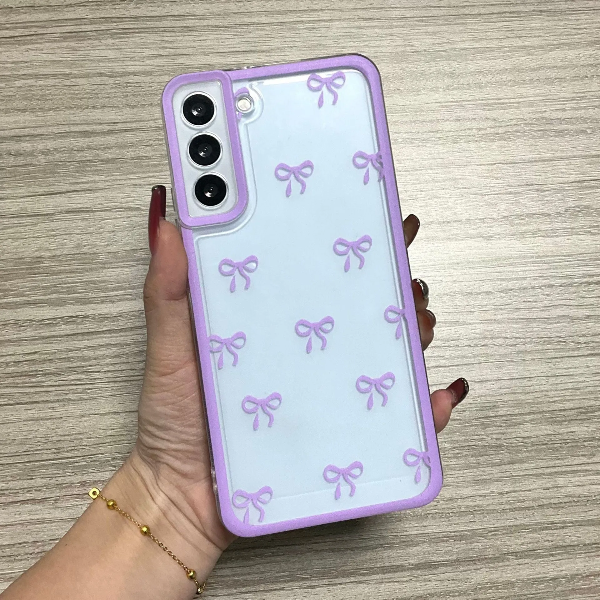 Samsung TPU phone case with small bowknot cartoon design, transparent, three-dimensional relief