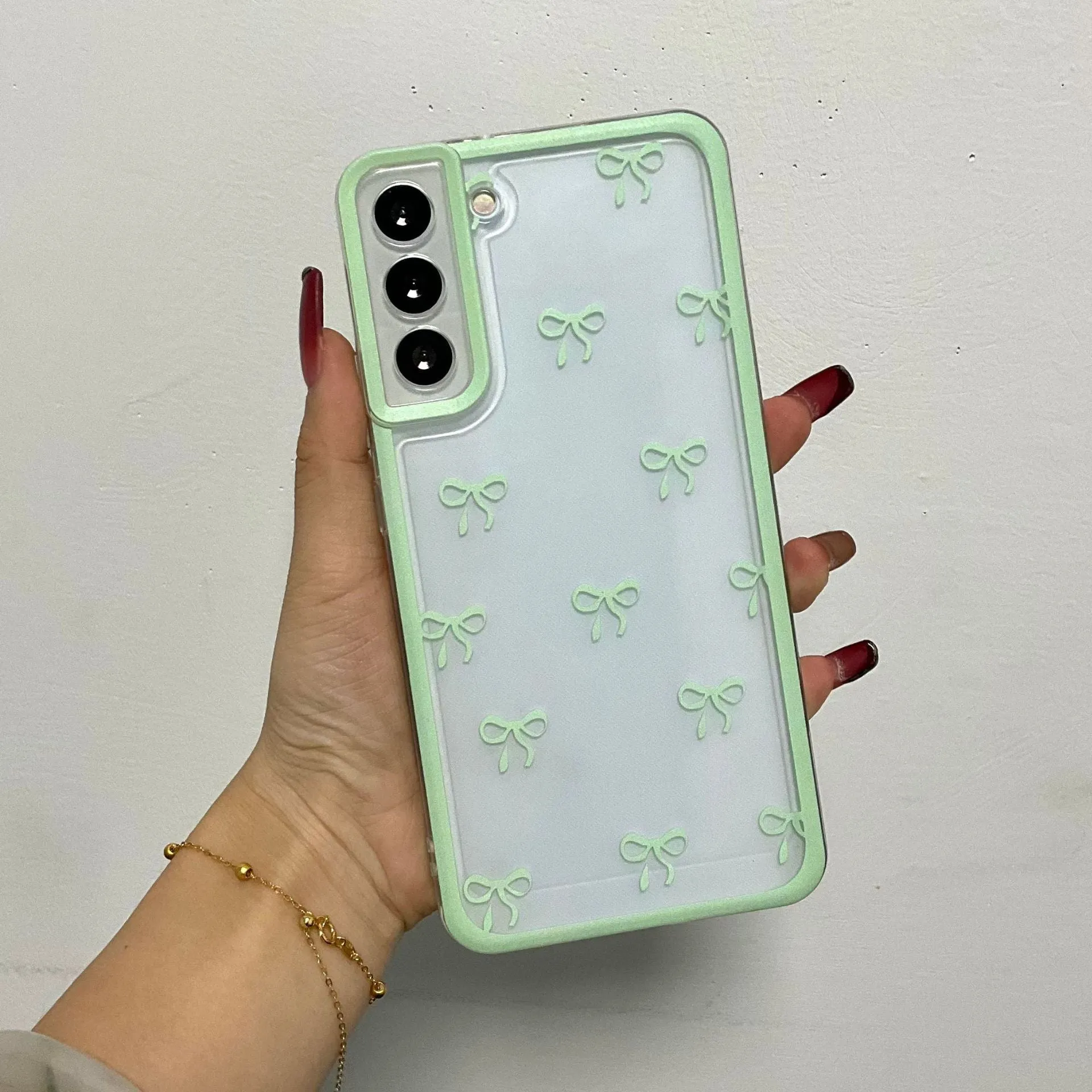 Samsung TPU phone case with small bowknot cartoon design, transparent, three-dimensional relief