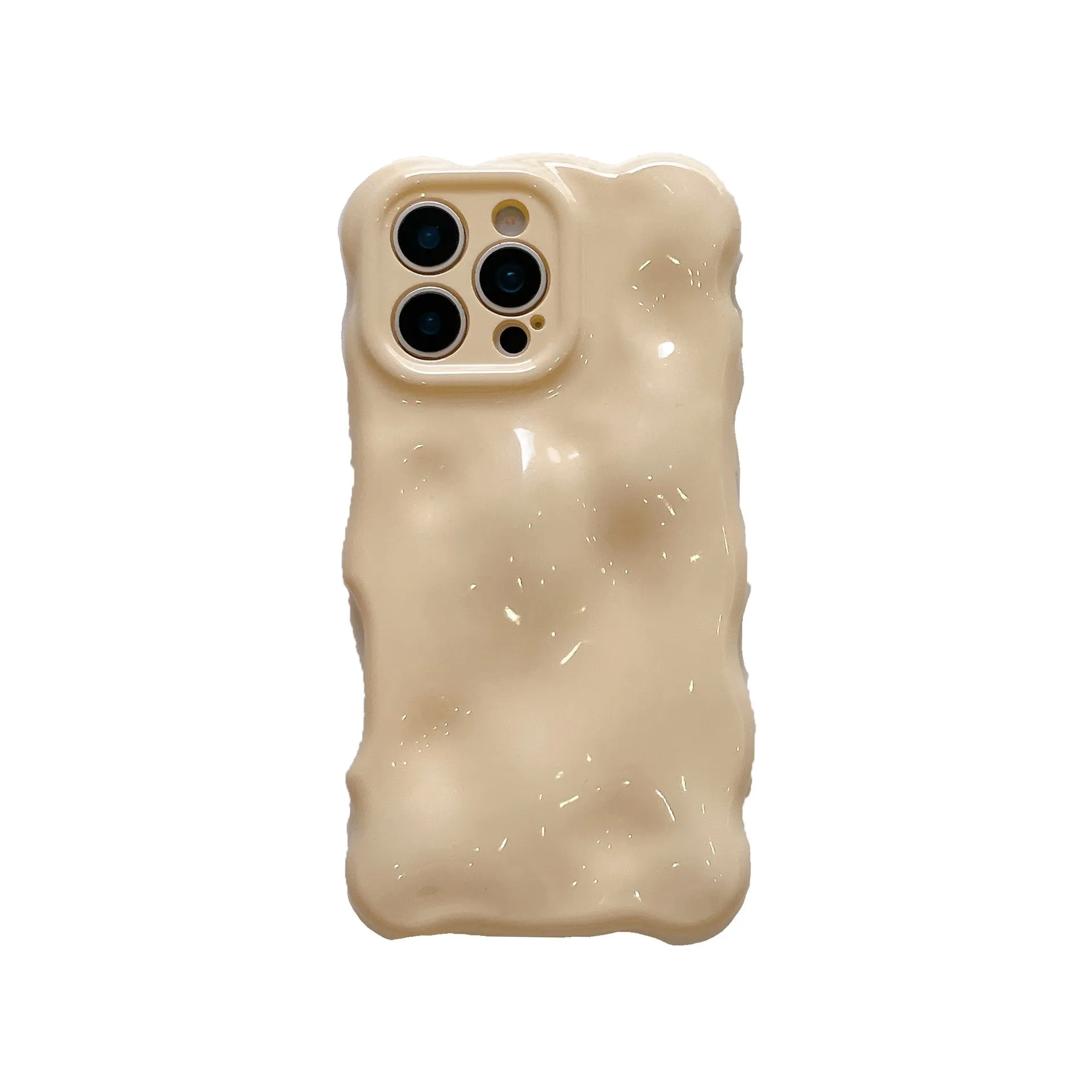 Solid colour wave shell TPU phone case in cream yellow for iPhone 14 Pro