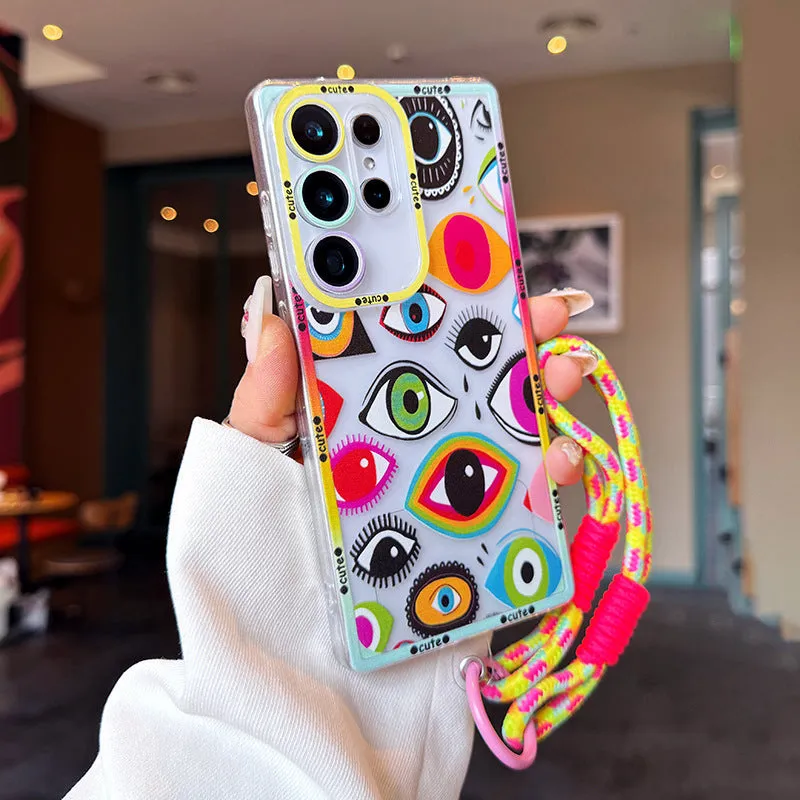 Transparent TPU phone case for Samsung with lanyard and chain