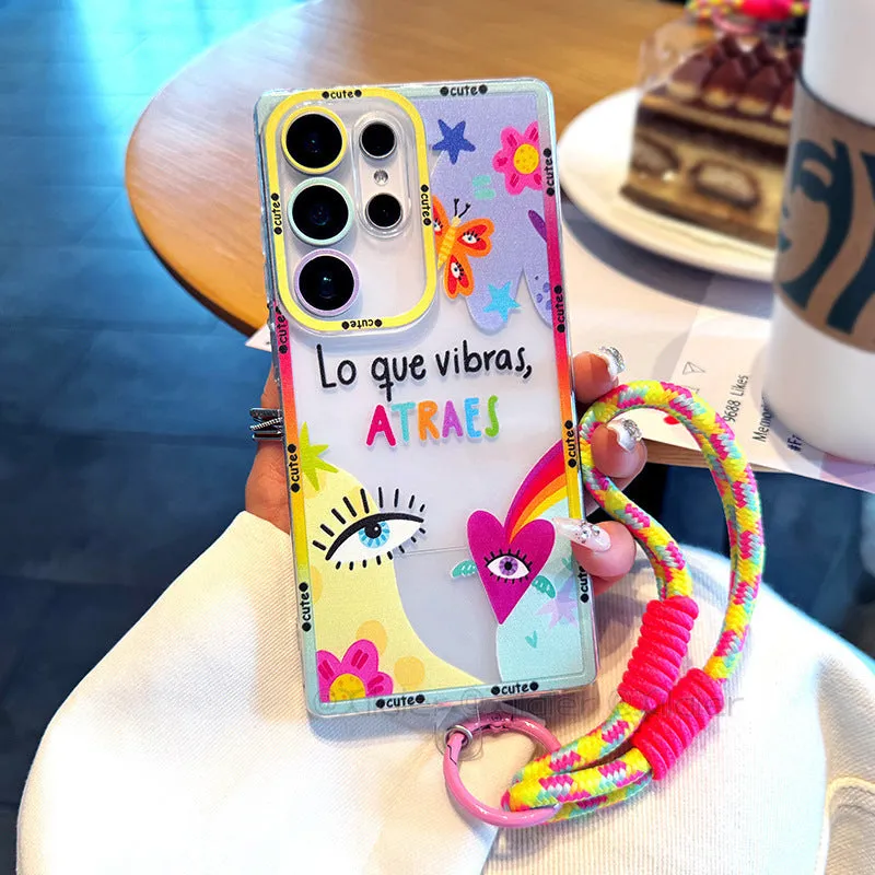 Transparent TPU phone case for Samsung with lanyard and chain